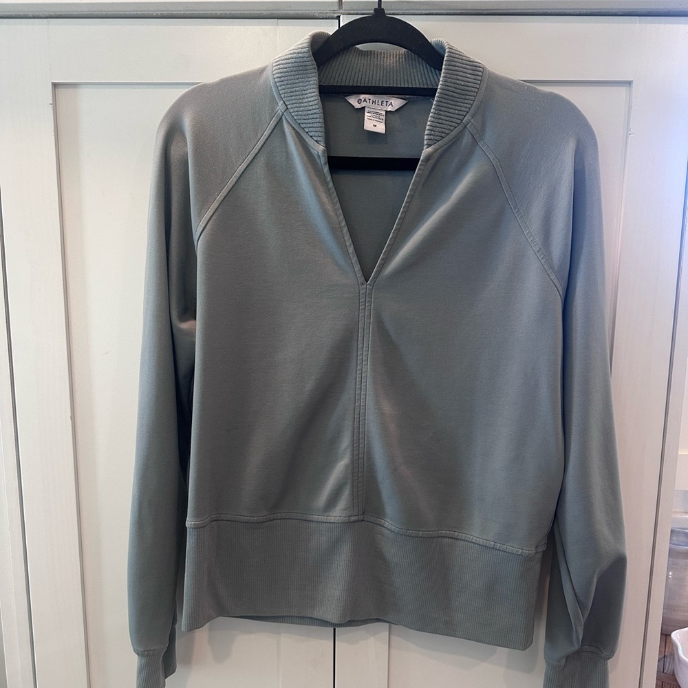 Athleta Coaster Luxe V-Neck Sweatshirt Blue-Green Size Medium